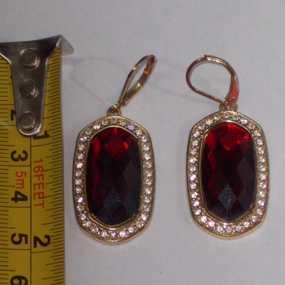 Stunning Red Pierced Earrings With Rhinestones - Picture 4 of 6
